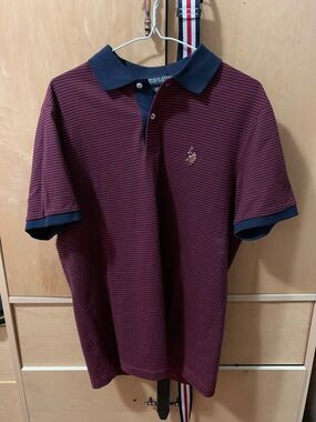 U.S. Polo Assn. Burgundy and Navy Thin-Striped Polo